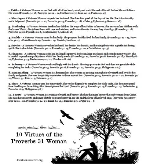 10 Virtues Of The Proverbs 31 Woman Printable A Virtuous Woman