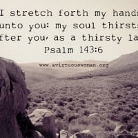 I stretch forth my hands unto you: my soul thirsts after you, as a thirsty land. Psalm 143:6 @ avirtuouswoman.org