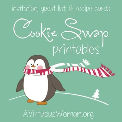 Free Cookie Swap Printables - Everything you need to organize a cookie swap with your friends! Print out this super sweet set of penguin Cookie Swap Invitations, Guest List, and Recipe Cards! @ AVirtuousWoman.org #Christmas #printables