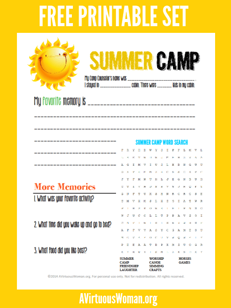 Summer Camp Care Package Ideas and Printables @ AVirtuousWoman.org