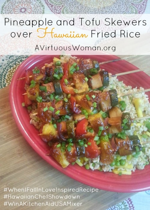 Pineapple and Tofu Skewers over Hawaiian Fried Rice @ AVirtuousWoman.org #vegan #glutenfree 