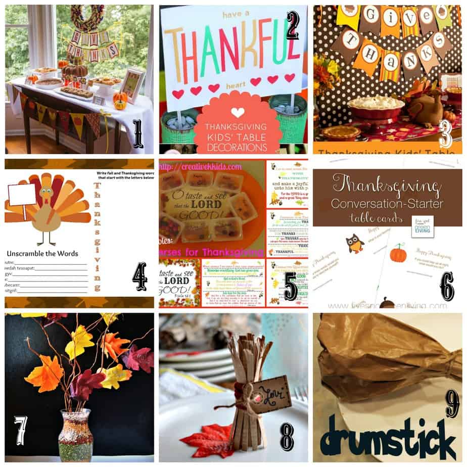 Thanksgiving Kids Table Ideas .... decorations, crafts, activities, snacks & more! @ AVirtuousWoman.org