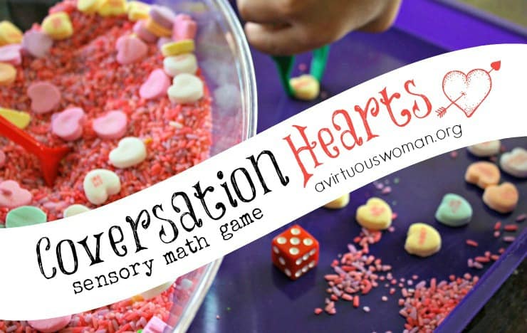 Conversation Hearts Sensory Math Game for Preschoolers @ AVirtuousWoman.org