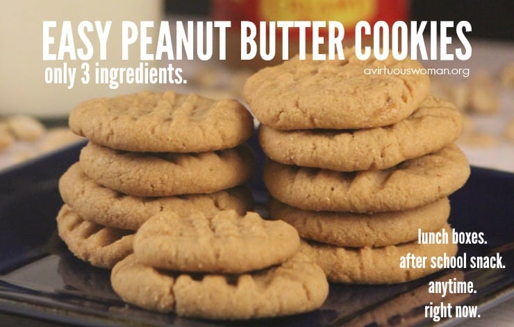 Easy Peanut Butter Cookies - Only 3 Ingredients! Plus, they're gluten free! @ AVirtuousWoman.org