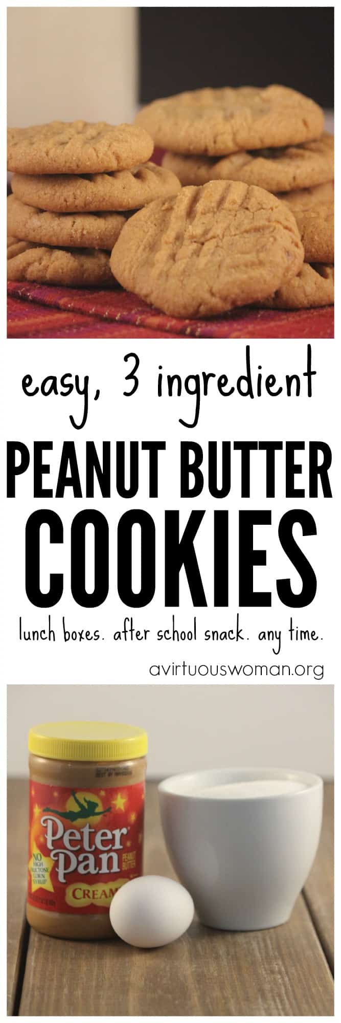 Easy Peanut Butter Cookies - Only 3 Ingredients! Plus, they're gluten free! @ AVirtuousWoman.org