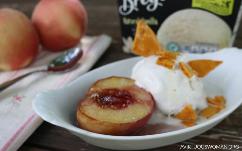 Roasted White Peaches with Honeycomb and Vanilla Ice Cream @ AVirtuousWoman.org