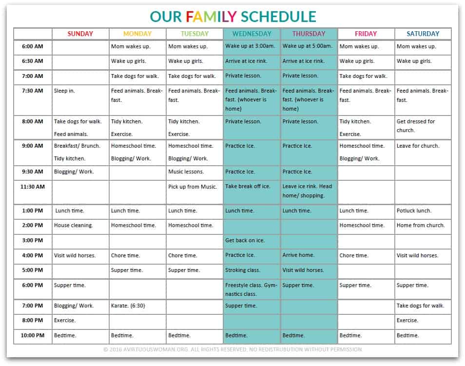 Our Family Schedule @ AVirtuousWoman.org