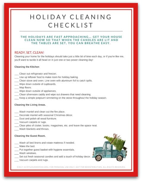 Free Printable Holiday Cleaning Checklist @ AVirtuousWoman.org
