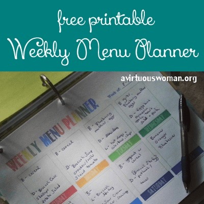 Free Printable Weekly Menu Planner @ AVirtuousWoman.org