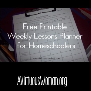 Free Printable Weekly Lesson Planner @ AVirtuousWoman.org #homeschool