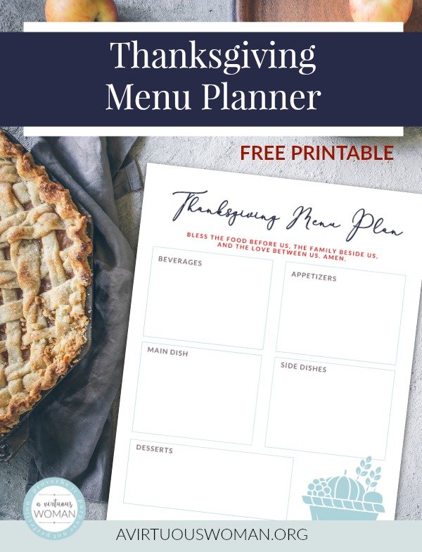 Free Printable Thanksgiving Menu Planner @ AVirtuousWoman.org