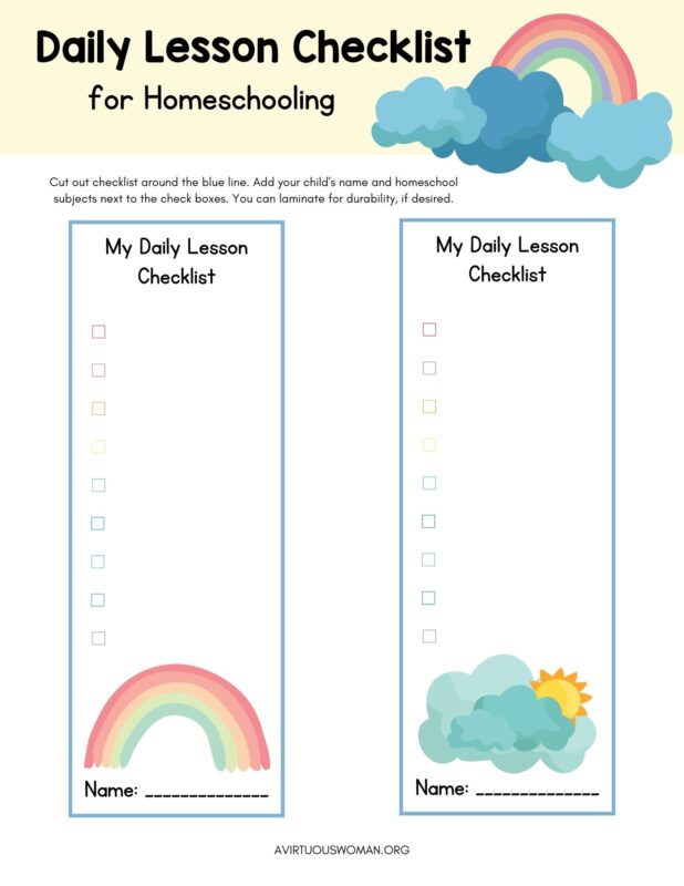 Free Printable Daily Homeschool Checklist for Kids