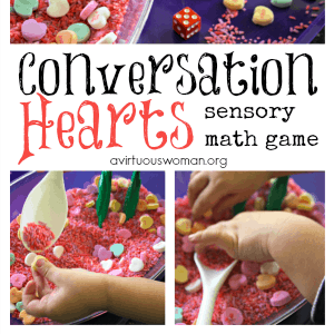 Conversation Hearts Sensory Math Game for Preschoolers @ AVirtuousWoman.org