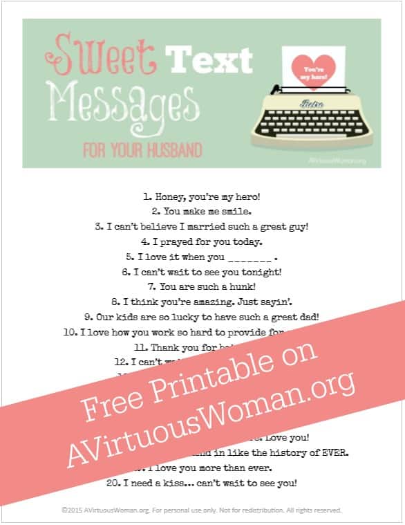 Sweet Text Messages for Your Husband @ AVirtuousWoman.org