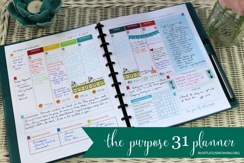 The Purpose 31 Planner Week at a Glance with Meal Planning @ AVirtuousWoman.org