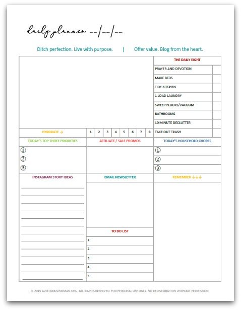 Free Printable Planner for Bloggers @ AVirtuousWoman.org