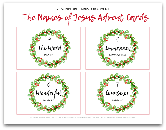 25 Names of Jesus Advent Cards @ AVirtuousWoman.org