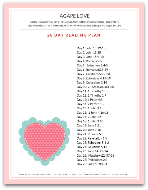 February: Agape Love Bible Reading Plan @ AVirtuousWoman.org