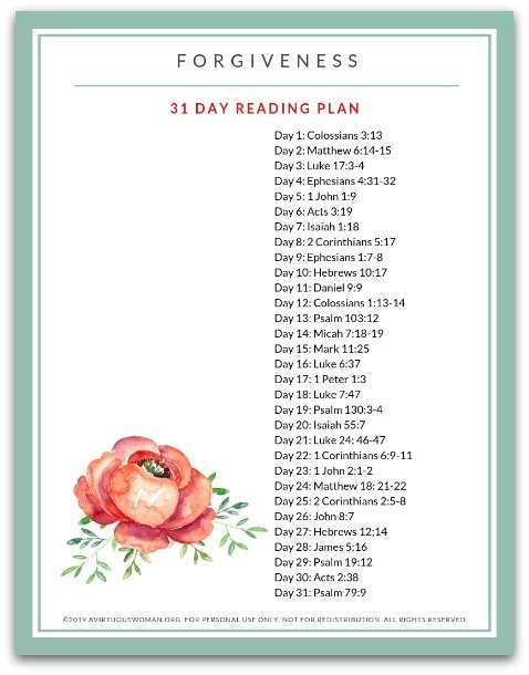 March: Forgiveness Bible Reading Plan @ AVirtuousWoman.org