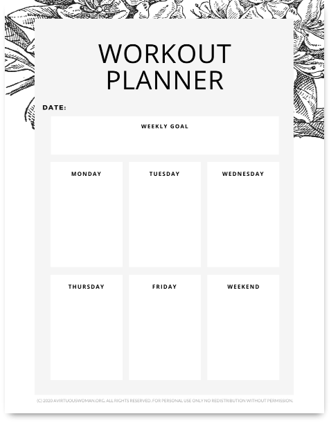 Workout Planner @ AVirtuousWoman.org