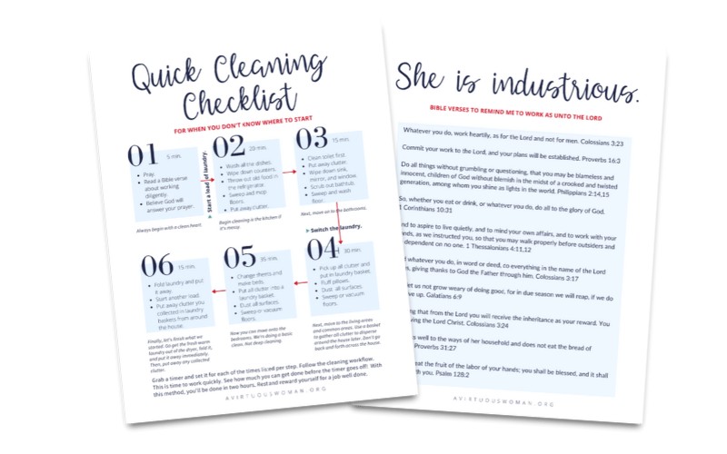Quick Cleaning Checklist @ AVirtuousWoman.org