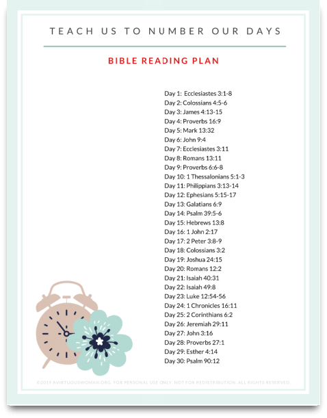 Free Printable Bible Reading Plan about Time @ AVirtuousWoman.org