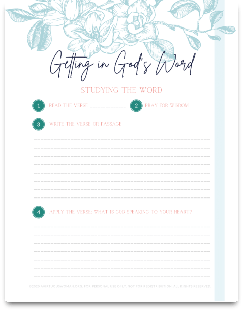 Getting in God's Word | Study the Word Worksheets @ AVirtuousWoman.org