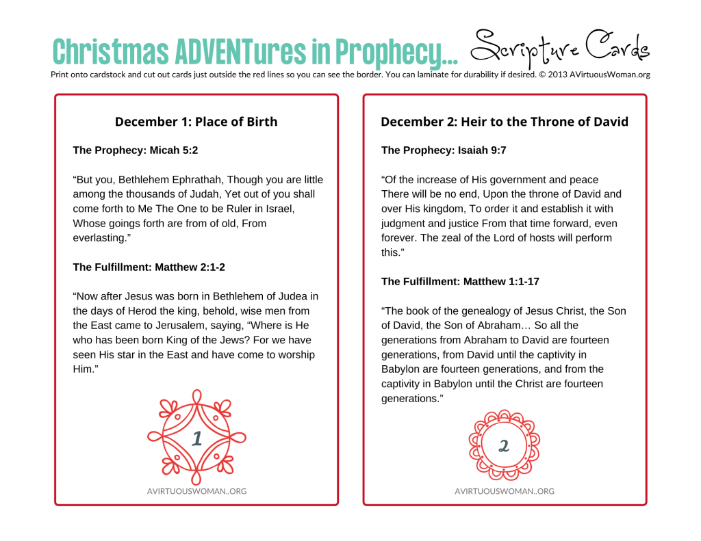 25 Day Advent Scripture Cards | Prophecy Advent Cards to Print @ AVirtuousWoman.org