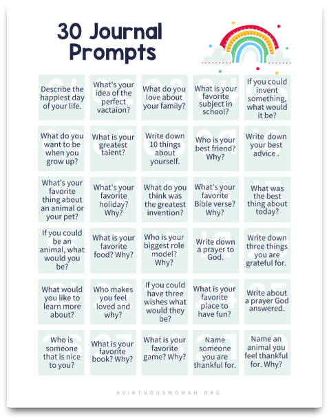 30 Gratitude Prompts for Kids @ AVirtuousWoman.org