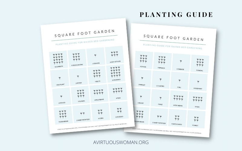 Square Foot Gardening Planting Guide | Free Printable @ AVirtuousWoman.org