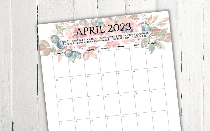 Free Printable April 2023 Calendar @ AVirtuousWoman.org