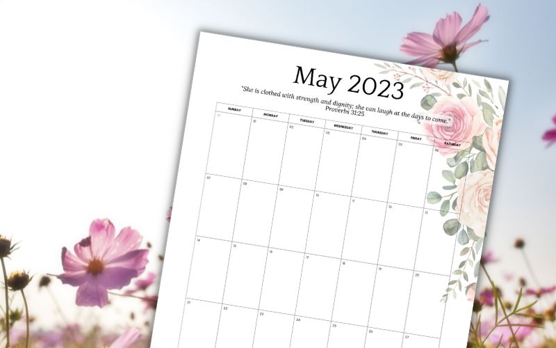 Pretty Floral May 2023 Calendar: Free Printable