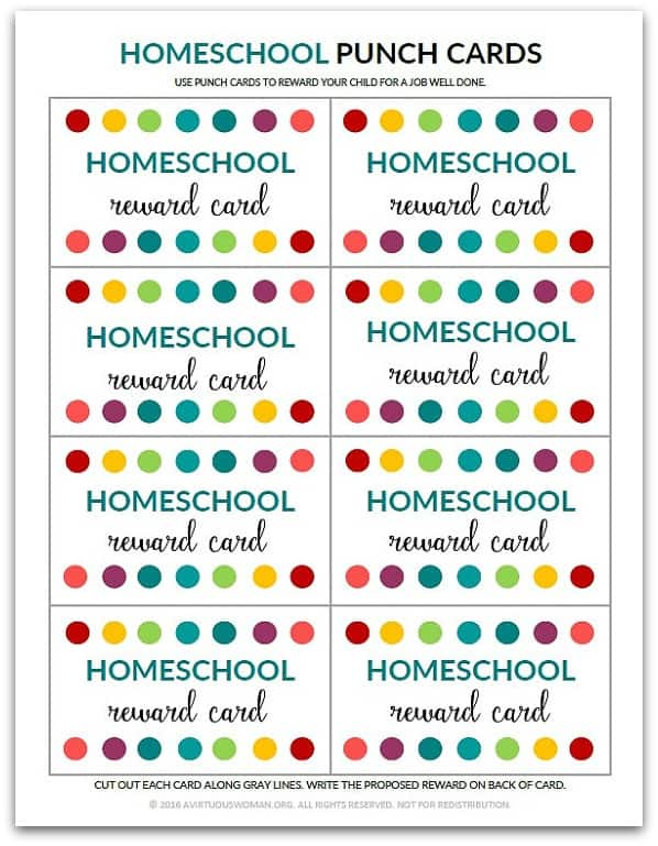 Homeschool Punch Cards