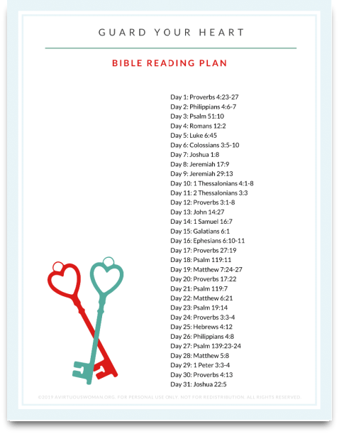 Guard Your Heart Bible Reading Plan | Free Printable @ AVirtuousWoman.org