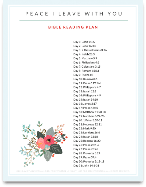 Peace I Leave with You Bible Reading Plan @ AVirtuousWoman.org