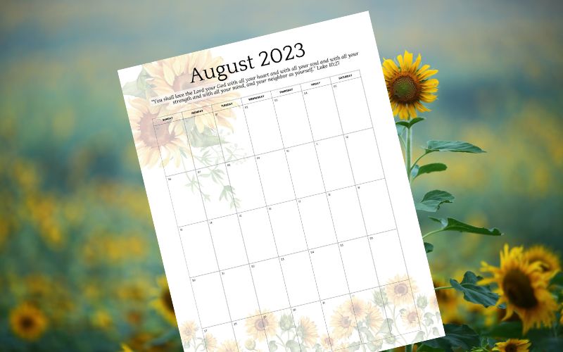 August 2023 Monthly Calendar